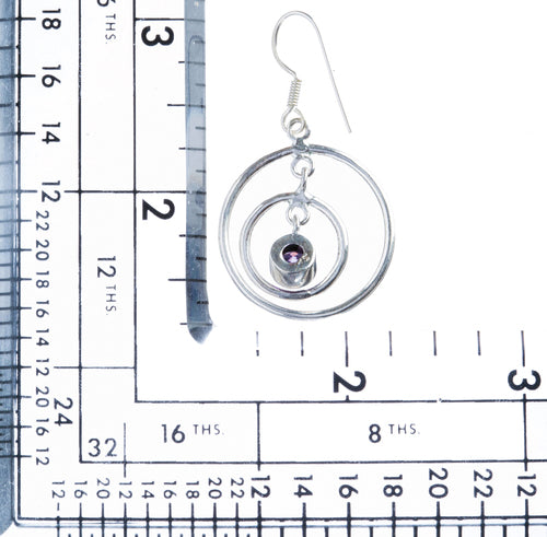 925 Sterling Silver Gemstones Natural Amethyst Dangle Earrings FJSE2177