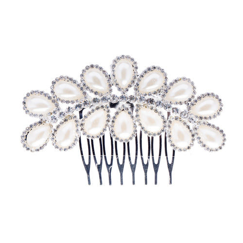 Bridal Wedding Jewelry Crystal Rhinestone Teardrop Pearl Linear Hair Comb Pin - Accessoriesforever
