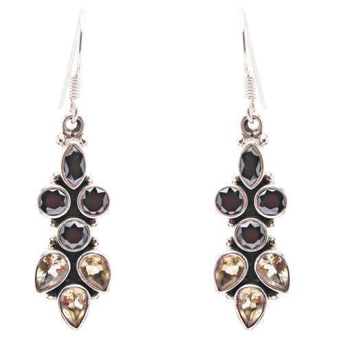 925 Sterling Silver Gemstones Natural Onyx Citrine Dangle Earrings FJSE2145