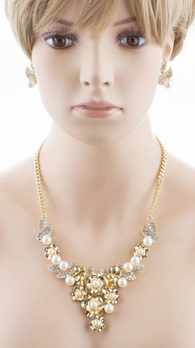 Bridal Wedding Jewelry Crystal Rhinestone Sparkling Bouquet Necklace J524 Gold