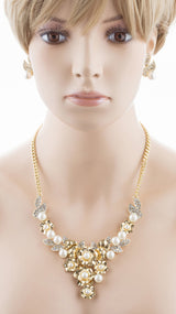 Bridal Wedding Jewelry Crystal Rhinestone Sparkling Bouquet Necklace J524 Gold