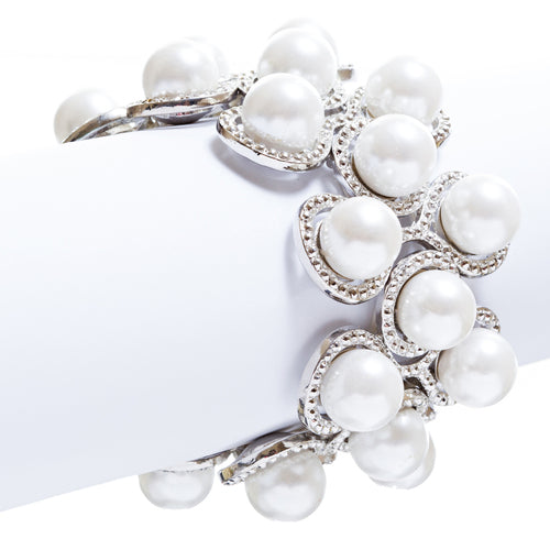 Bridal Wedding Jewelry Crystal Rhinestone Impressive Faux Pearl Bracelet B499 SV - Accessoriesforever