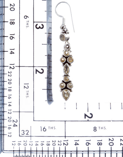 925 Sterling Silver Natural Gemstones Citrine Dangle Earrings FJSVE2149