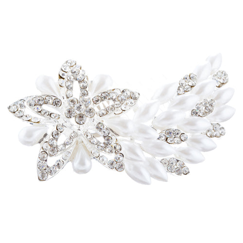Bridal Wedding Jewelry Crystal Pearl Dazzle Floral Decorative Hair Comb H183 SV - Accessoriesforever