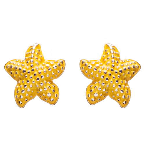 Nautical Jewelry Adorably Cute & Tiny Starfish Stud Earrings E932 Yellow