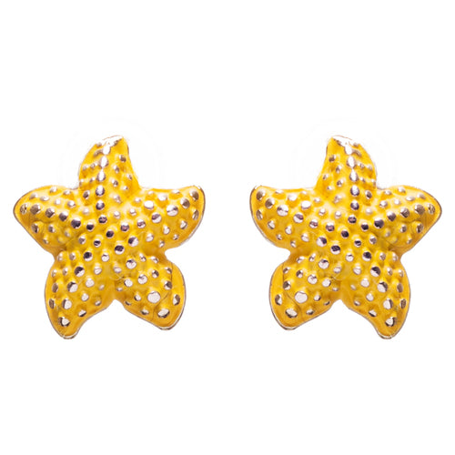 Nautical Jewelry Adorably Cute & Tiny Starfish Stud Earrings E932 Yellow