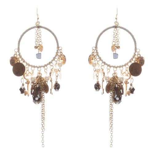 Multi Charms & Chains Floral Heart Drop Earrings Gray - Accessoriesforever