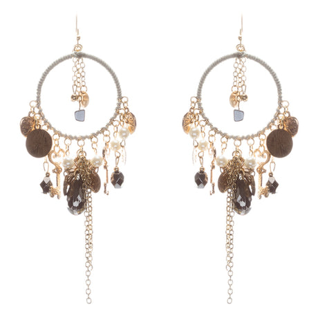 Multi Charms & Chains Floral Heart Drop Earrings Gray