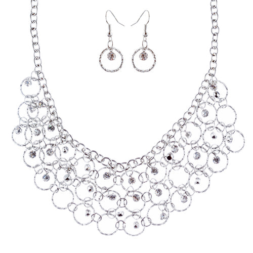 Beautiful Crystal Rhinestone Bridal Wedding Necklace Earrings Set JN277 Silver