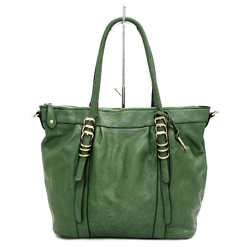 Faux Leather Buckle Design Fashion Tote Handbag Bag Beautiful Green - Accessoriesforever