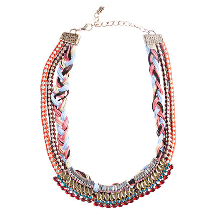 Tribal Fashion Crystal Rhinestone Fancy Braided Colorful Necklace JN225 Red