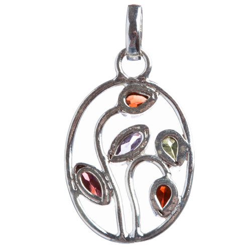 925 Sterling Silver Natural Gemstones Amethyst Peridot Pendant FJSVP2060