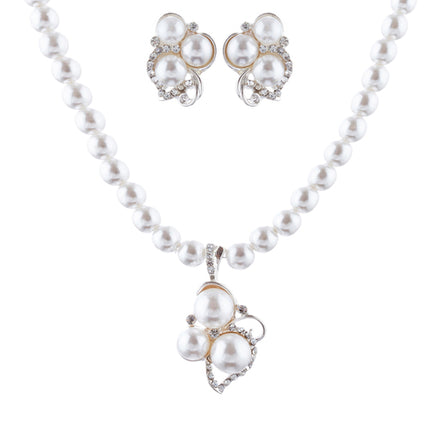 Bridal Wedding Jewelry Set Crystal Rhinestone Pearl Cluster Stud Necklace Silver