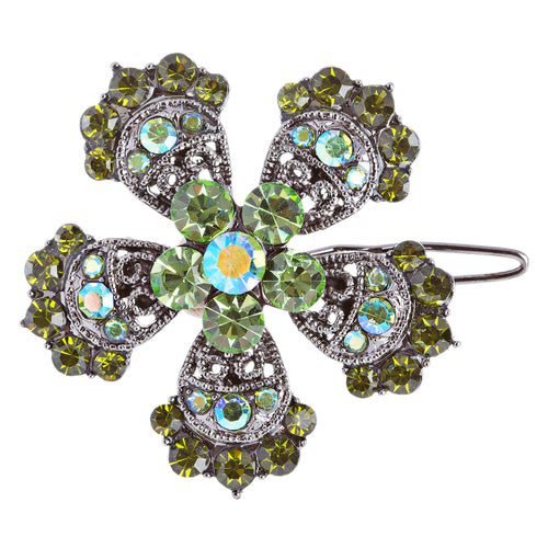Austrian Crystal Hair Clip Jewelry Floral Flower Green