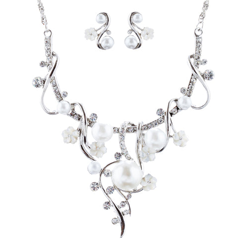 Bridal Wedding Jewelry Crystal Rhinestone Pearl Gorgeous Necklace Set J684 SV