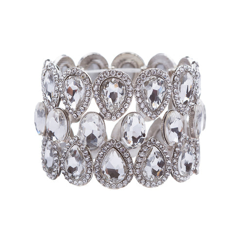 Bridal Wedding Jewelry Crystal Rhinestone Stunning Fancy Stretch Bracelet Silver