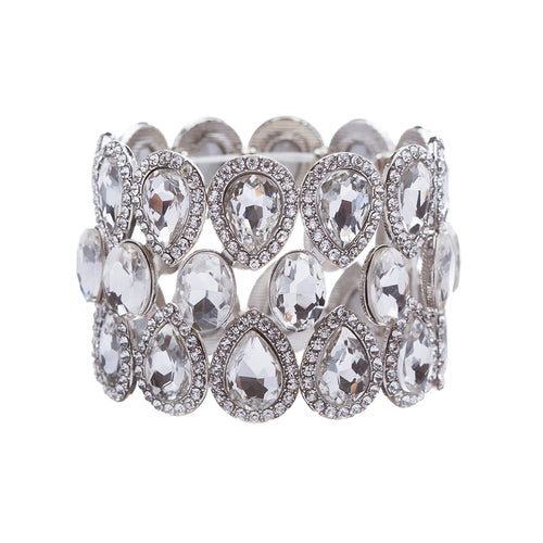 Bridal Wedding Jewelry Crystal Rhinestone Stunning Fancy Stretch Bracelet Silver - Accessoriesforever
