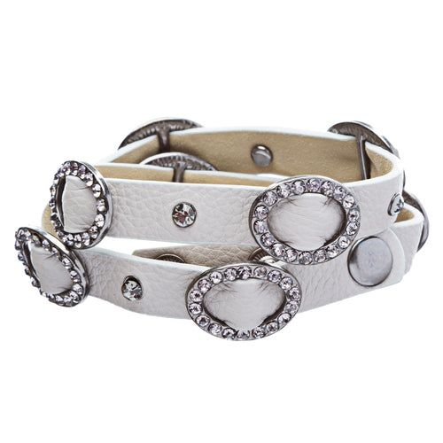 Chic Crystal Buckle Design Button Leatherette Fashion Wrap Bracelet Gray