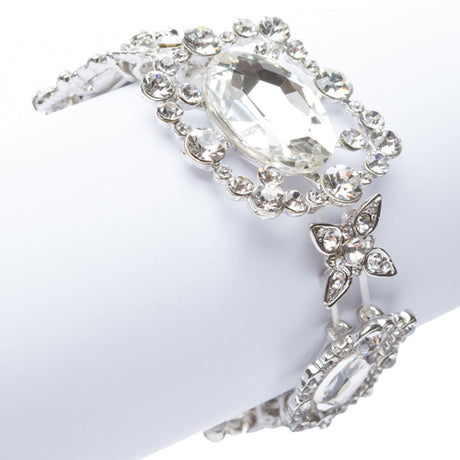 Bridal Wedding Jewelry Oval Cluster Glass Stone Stretch Fashion Bracelet B434