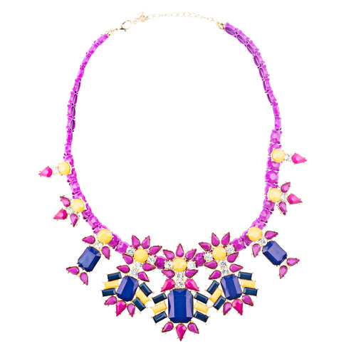 Beautiful Formica Crystal Glass Stone Stunning Statement Jewelry Necklace Purple