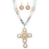 Cross Jewelry Traditional Design Beaded Necklace & Earrings Set JN245 Beige