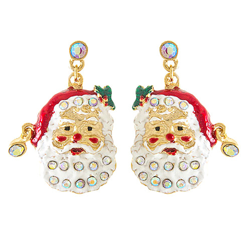 Christmas Jewelry Holiday Crystal Happy Santa Claus Dangle Earrings E1153 Gold