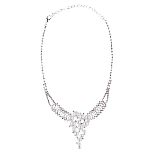 Bridal Wedding Jewelry Set Crystal Rhinestone Pearl Exquisite Design Silver - Accessoriesforever