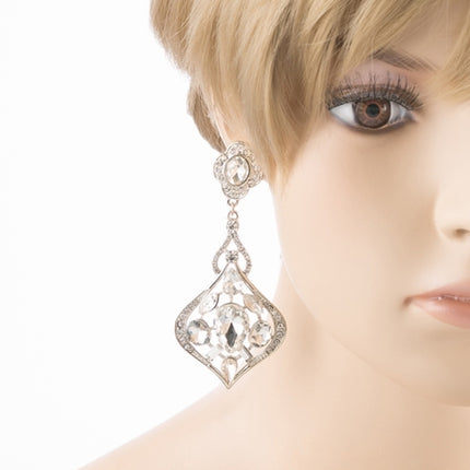 Bridal Wedding Jewelry Crystal Rhinestone Extraordinary Stylish Earrings Silver - Accessoriesforever