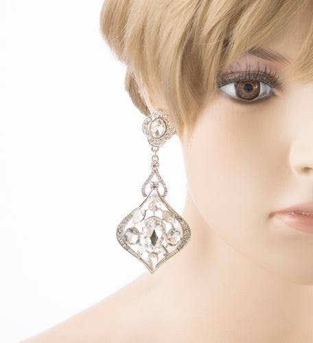 Bridal Wedding Jewelry Crystal Rhinestone Extraordinary Stylish Earrings Silver - Accessoriesforever