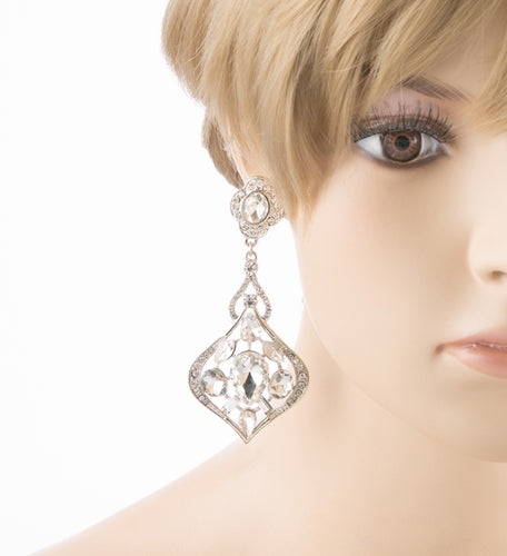 Bridal Wedding Jewelry Crystal Rhinestone Extraordinary Stylish Earrings Silver
