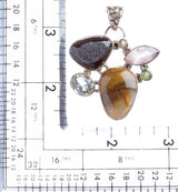 925 Sterling Silver Natural Gemstones Druzy Agate Amethyst Pendant FJSVP2091