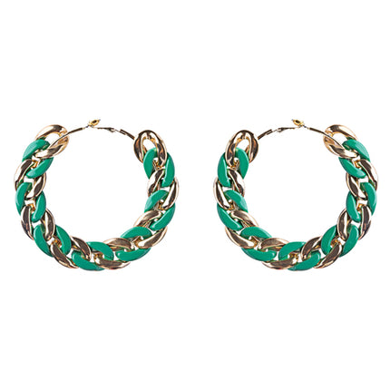 Modern Fashion Unique Intertwined Chain Links Pattern Hoop Earrings E780 Green