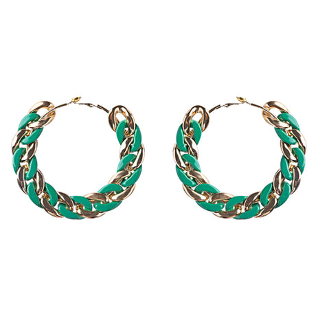 Modern Fashion Unique Intertwined Chain Links Pattern Hoop Earrings E780 Green