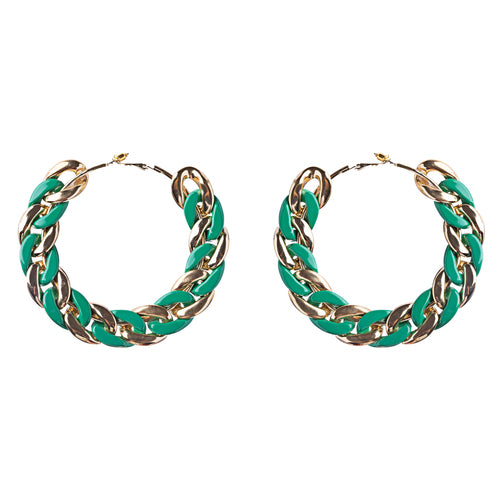 Modern Fashion Unique Intertwined Chain Links Pattern Hoop Earrings E780 Green