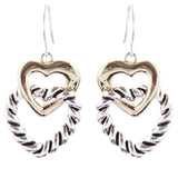 Duo Tone Double Hearts Link Drop Earring Gold Silver