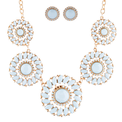 Glamorous Sparkle Bold Fashion Statement Necklace Earrings Set JN290 Gold Mint