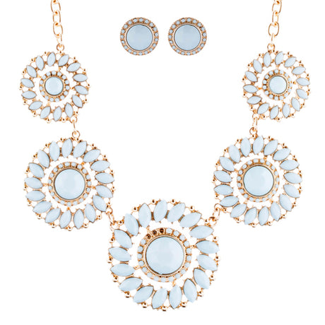 Glamorous Sparkle Bold Fashion Statement Necklace Earrings Set JN290 Gold Mint