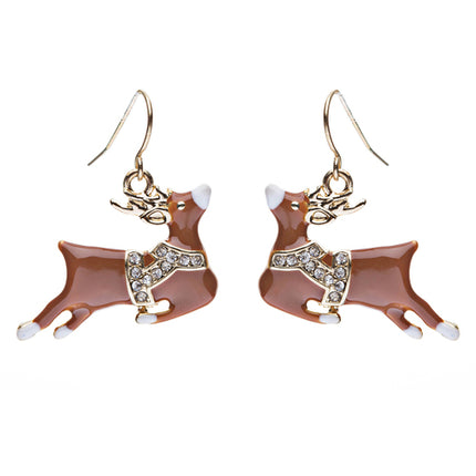 Christmas Jewelry Crystal Rhinestone Adorable Reindeer Dangle Earring E638