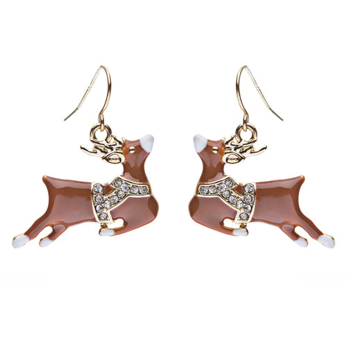 Christmas Jewelry Crystal Rhinestone Adorable Reindeer Dangle Earring E638