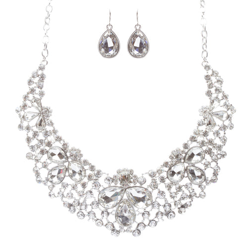 Bridal Wedding Jewelry Crystal Rhinestone Stately Design Necklace Set J588 SV