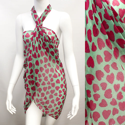 Beach Sarong Pareo Wrap Heart Fuchsia Pink Green