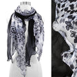 Duo Layered Floral Leopard Animal Chiffon Scarf Black