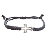 Braided Knot Pave Crystal Cross Charm Adjustable Fashion Bracelet Silver Black