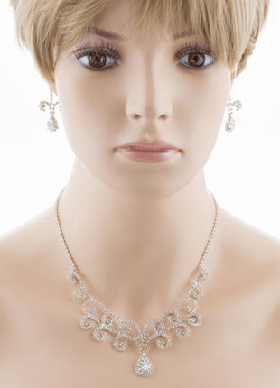 Bridal Wedding Jewelry Set Crystal Rhinestone Vintage Swirl Necklace Silver - Accessoriesforever