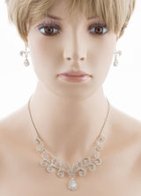 Bridal Wedding Jewelry Set Crystal Rhinestone Vintage Swirl Necklace Silver