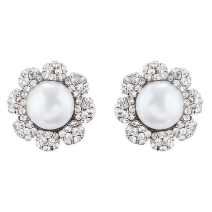 Bridal Wedding Jewelry Crystal Rhinestone Pearl Flowers Stud Earrings Silver WT - Accessoriesforever