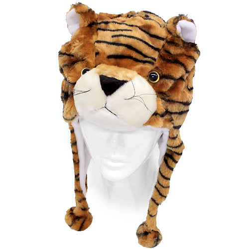 Plush Soft 3D Animal Trooper Trapper Hat Ear Flaps Fleece Liner Brown Tiger - Accessoriesforever