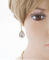 Bridal Wedding Jewelry Set Crystal Rhinestone Elegant TD V-Drop Necklace Gold