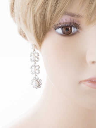 Bridal Wedding Jewelry Rhinestones Pearl Floral Earring - Accessoriesforever