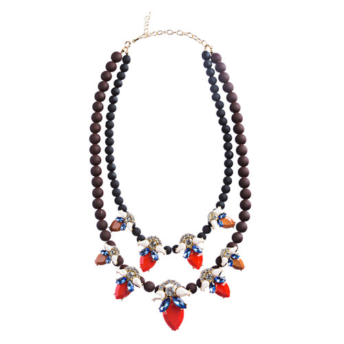 Stunning Double Chain Crystal Rhinestone Tear Drop Statement Necklace JN243 Red